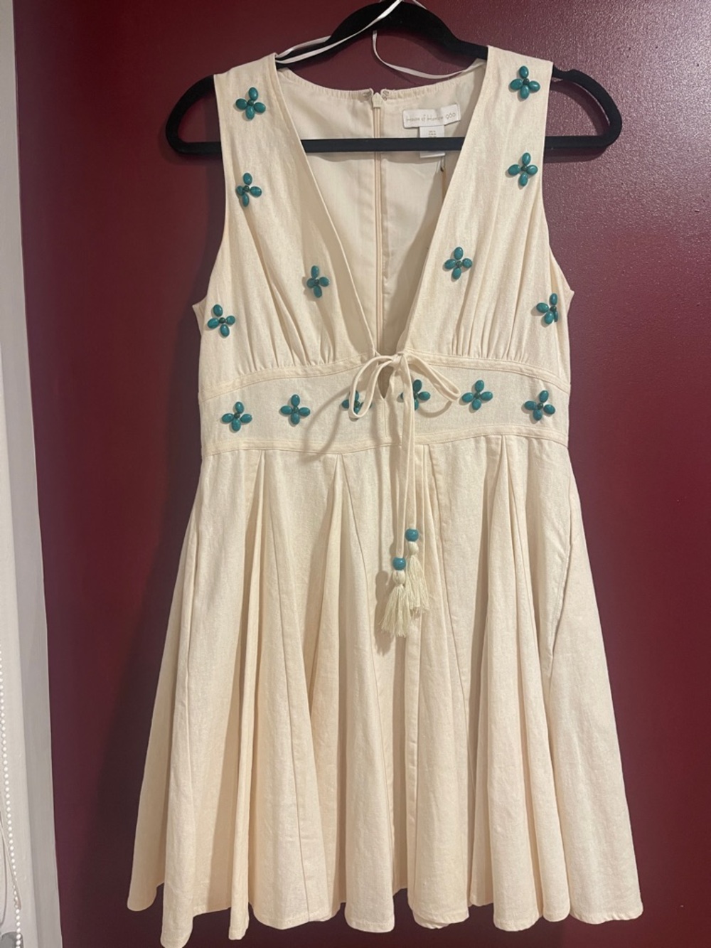 House of Harlow 1960 Cream Dress with Teal Floral Accents